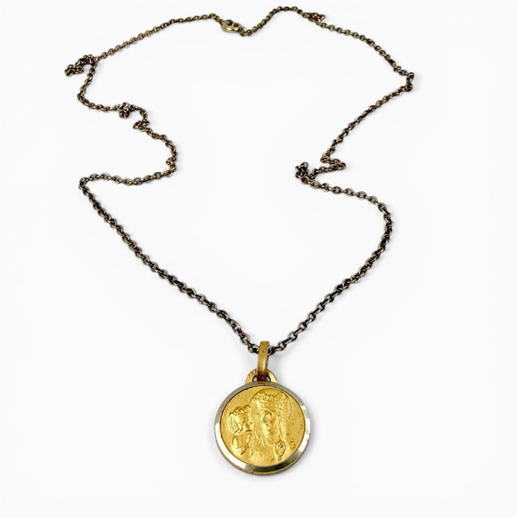 Religious Jewelry - Vintage Gold Filled St Anne Necklace Catholic Medal 18 Inch Chain Religious Pend